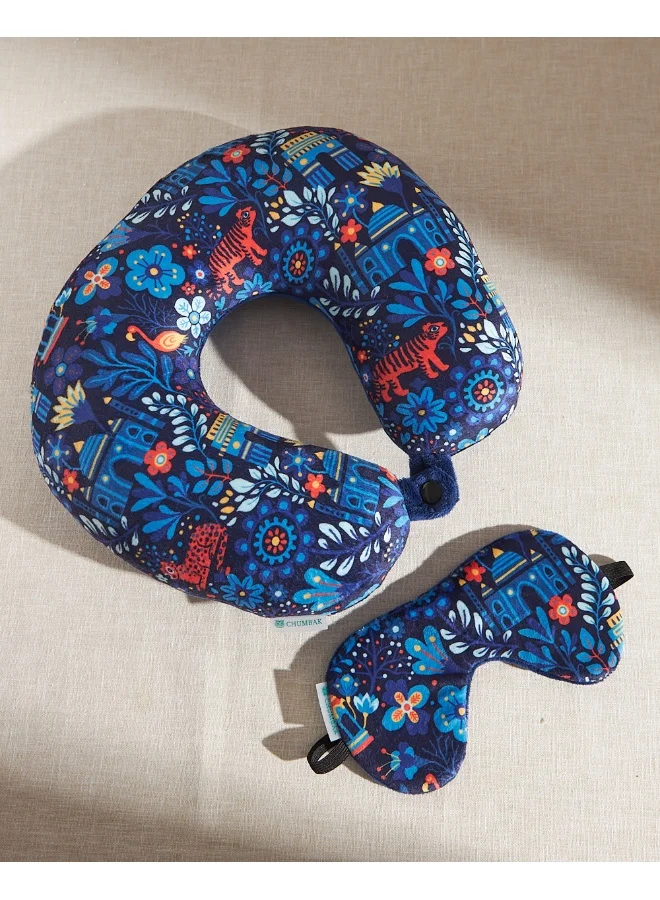 Chumbak Midnight Jungle Travel Pillow with Eye mask