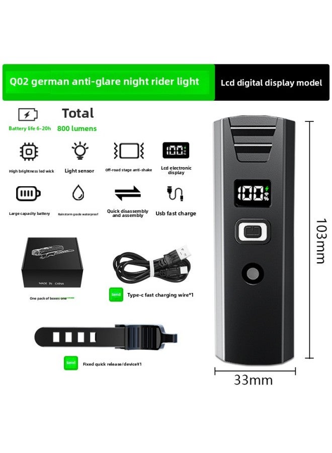 Loquat Strong Light Induction Bicycle Light Outdoor Night Riding Headlight Single Car Light Cycling Light TYPE-C Charging Digital Electric Display-Colour:Luxury Model With High Lumens, High Capacity, Lcd D - Image 1