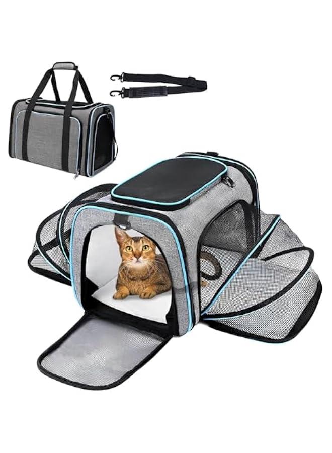 تراسل شنطة يد لحمل القطط والكلاب والقطط والحيوانات الاليفة من تراسل، معتمدة من شركة الطيران، قابلة للتوسيع من الجانبين وقابلة للتوسيع وقابلة للطي، شنطة يد للحيوانات الاليفة مع وسادة قابلة للازالة للقطط - Image 1