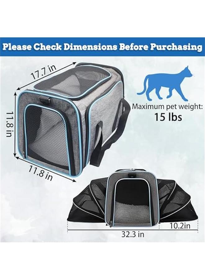 تراسل شنطة يد لحمل القطط والكلاب والقطط والحيوانات الاليفة من تراسل، معتمدة من شركة الطيران، قابلة للتوسيع من الجانبين وقابلة للتوسيع وقابلة للطي، شنطة يد للحيوانات الاليفة مع وسادة قابلة للازالة للقطط - Image 2