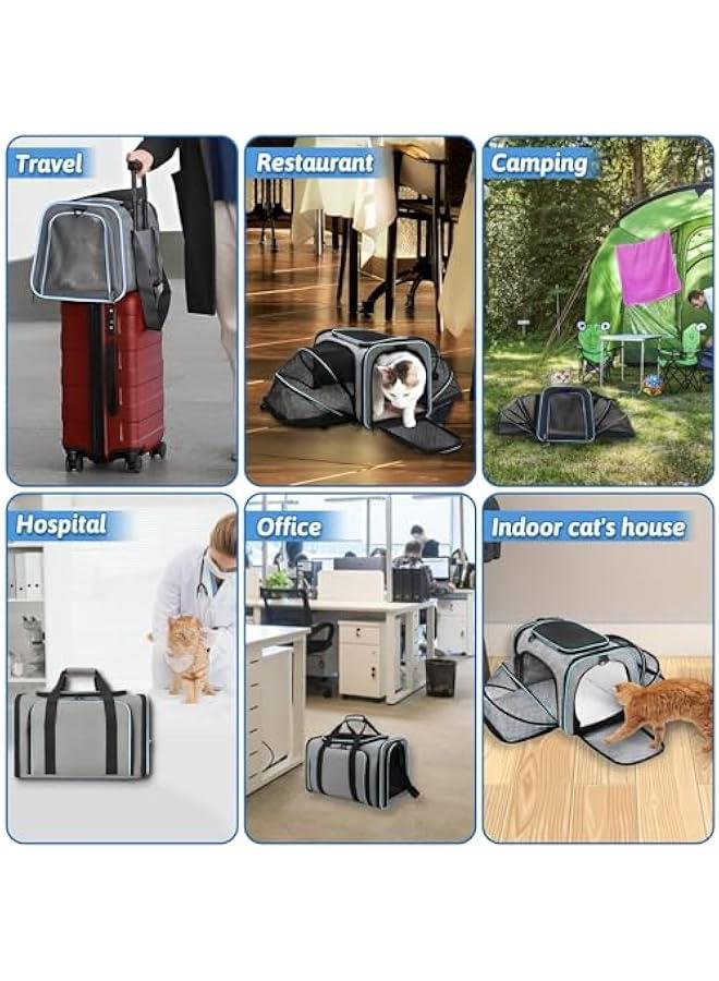 تراسل شنطة يد لحمل القطط والكلاب والقطط والحيوانات الاليفة من تراسل، معتمدة من شركة الطيران، قابلة للتوسيع من الجانبين وقابلة للتوسيع وقابلة للطي، شنطة يد للحيوانات الاليفة مع وسادة قابلة للازالة للقطط - Image 5