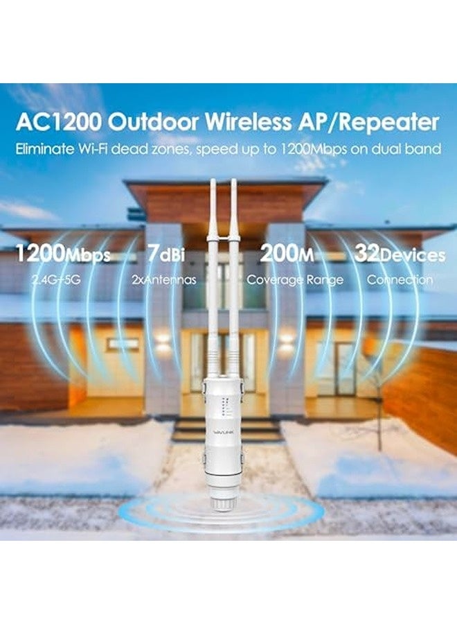 واف لينك مقوي واي فاي خارجي AC1200 | نقطة وصول/مكرر/راوتر ثنائي النطاق مقاوم للماء مع هوائيين 7dBi، سرعة 300Mbps على 2.4GHz و867Mbps على 5GHz، يدعم PoE - Image 2