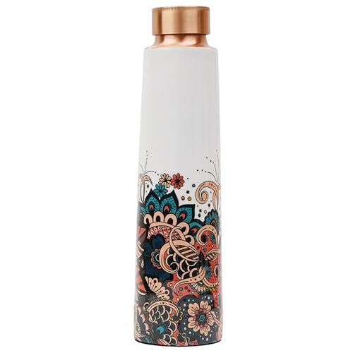 COBRIZO 100% Pure Copper Floral Print Designer Water Bottle with Ayurvedic Benefits Rustproof & Leakproof Copper Bottle for Home School Gym Travel Bottle Drinkware & Storage Purpose 900 ml - Image 2
