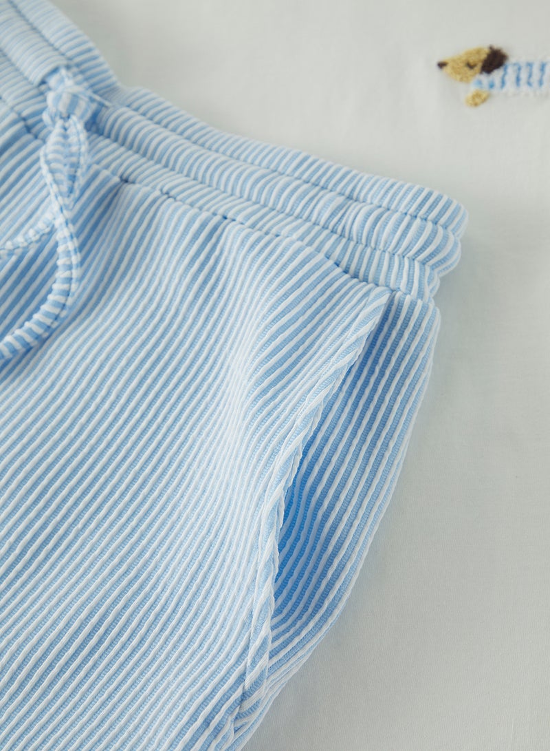 trendyol Ecru Blue Striped Dog Embroidery Unisex Knitted Pajamas Set - Regular Fit Tmnss25Pt00007 - Image 5