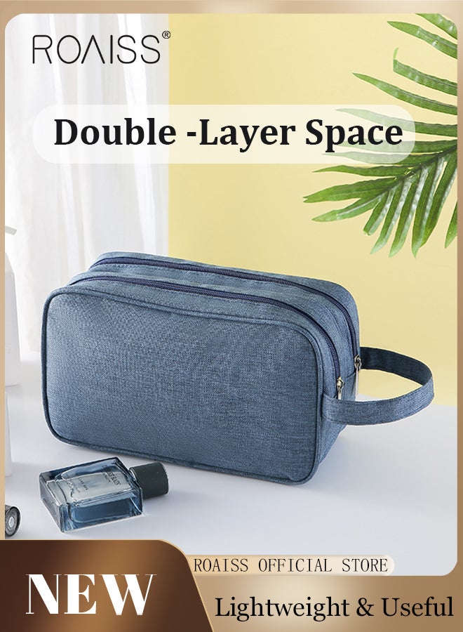 roaiss Double Layer Toiletry Bag Side Handle Clutch Men 600D Nylon Toiletry Bag Bathroom Shaving Organizer for Men Toiletries Traveling Men's Personalized Toiletry Kit Travel Bag - Image 3