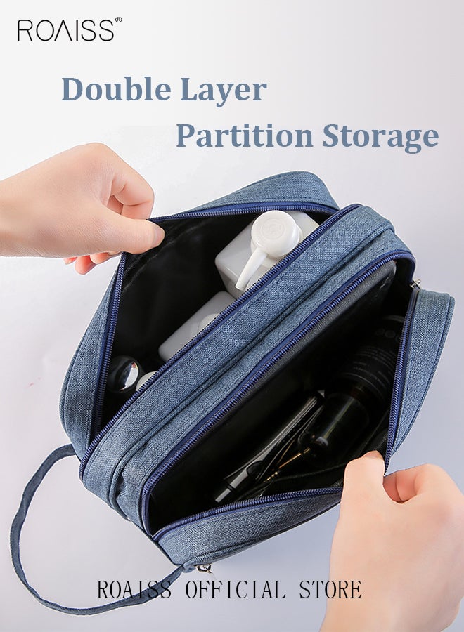 roaiss Double Layer Toiletry Bag Side Handle Clutch Men 600D Nylon Toiletry Bag Bathroom Shaving Organizer for Men Toiletries Traveling Men's Personalized Toiletry Kit Travel Bag - Image 2