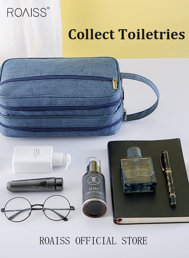 roaiss Double Layer Toiletry Bag Side Handle Clutch Men 600D Nylon Toiletry Bag Bathroom Shaving Organizer for Men Toiletries Traveling Men's Personalized Toiletry Kit Travel Bag - Image 4