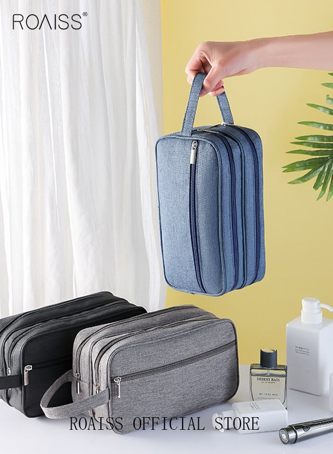 roaiss Double Layer Toiletry Bag Side Handle Clutch Men 600D Nylon Toiletry Bag Bathroom Shaving Organizer for Men Toiletries Traveling Men's Personalized Toiletry Kit Travel Bag - Image 5