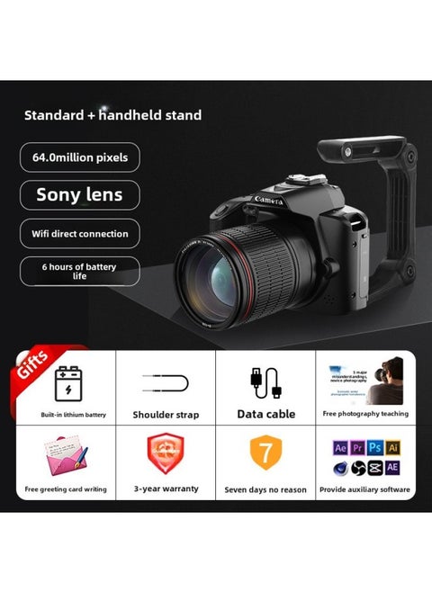 6400w HD Pixel Student Entry Level Micro Single Self-timer Vlog Small SLR Travel Digital Camera-Body Color:D5 Black Night Vision Version Comes Standard + Handheld Stand - Package Four✦✦
