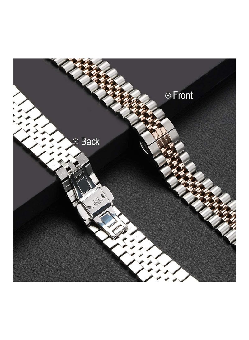 ELTRAZONE Compatible with Apple Watch Band 41mm 40mm 38mm, Stainless Steel Heavy Band with Butterfly Folding Clasp Link Bracelet for iWatch Series8/7/6/SE Series 5/4/3/Men Women ,Silver/Rose Gold - Image 4