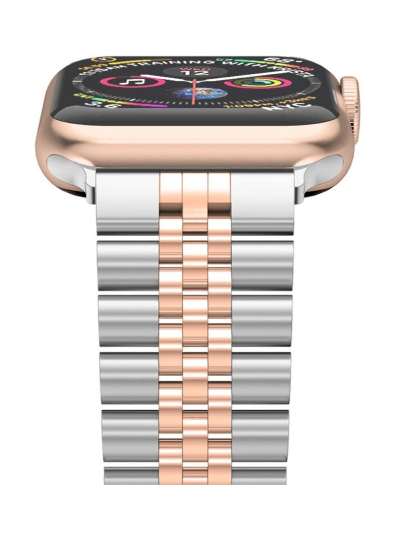 ELTRAZONE Compatible with Apple Watch Band 41mm 40mm 38mm, Stainless Steel Heavy Band with Butterfly Folding Clasp Link Bracelet for iWatch Series8/7/6/SE Series 5/4/3/Men Women ,Silver/Rose Gold - Image 3