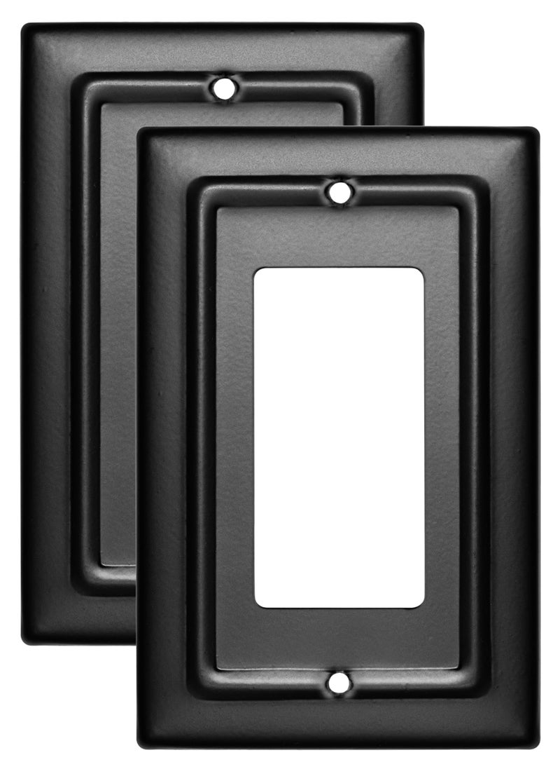 Monarch Abode Rocker Light Switch Cover Plate 1Gang Matte Black Decorator Wall Plates Architectural Decorative Outlet Covers Wall Plates for Receptacle GFCI Electric Outlet Cover Pack of 2