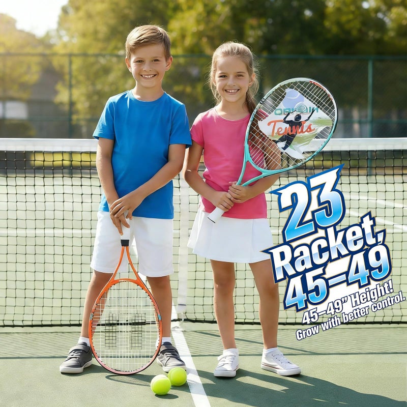OPPUM 2-Pack Kids Tennis Racket Set, 16 21 23 25 Inch Junior Racquets for Boys Girls, Lightweight Aluminum Starter Kit with Shoulder Bag and 2 Balls - Image 2
