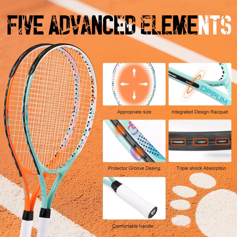 OPPUM 2-Pack Kids Tennis Racket Set, 16 21 23 25 Inch Junior Racquets for Boys Girls, Lightweight Aluminum Starter Kit with Shoulder Bag and 2 Balls - Image 3