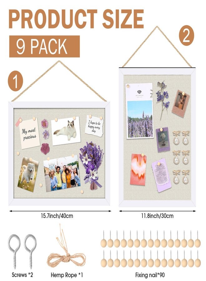 Teling 9 Pack Wood Bulletin Boards with Linen 12''x 16'' Cork Board for Walls with 90 Pushpin Decorative Wood Framed Display for School Office Home Decor (White) - Image 2