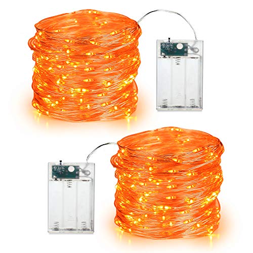BrizLabs Orange Halloween Lights, 19.47ft 60 LED Orange Fairy Lights String, 2 Modes Battery Halloween String Light, Indoor Silver Wire Twinkle Light for Christmas Thanksgiving Party Carnival Decor - Image 1