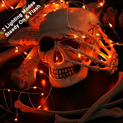 BrizLabs Orange Halloween Lights, 19.47ft 60 LED Orange Fairy Lights String, 2 Modes Battery Halloween String Light, Indoor Silver Wire Twinkle Light for Christmas Thanksgiving Party Carnival Decor - Image 2