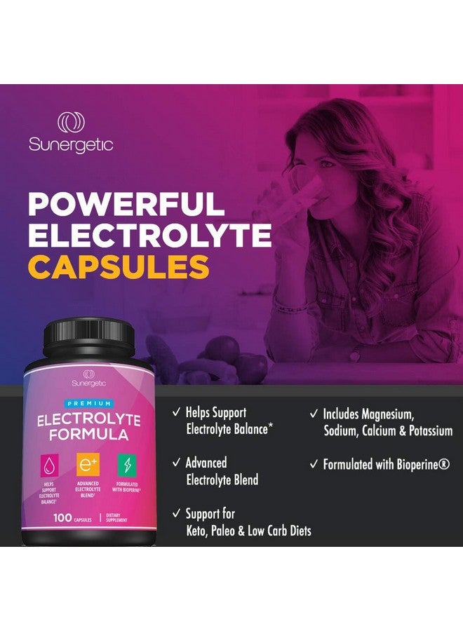 سانيرجيتيك كبسولات إلكتروليت ممتازة - دعم لنظام الكيتو الغذائي، والكربوهيدرات المنخفضة، وإعادة الترطيب والتعافي - أقراص استبدال الإلكتروليت - تحتوي على أملاح الإلكتروليت، والمغنيسيوم، والصوديوم، والبوتاسيوم - 100 كبسولة - Image 2