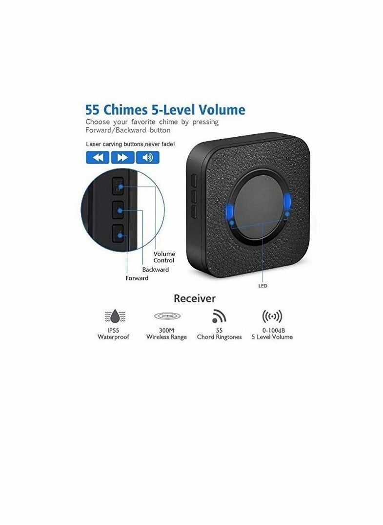 Wireless Door Bell Cordless Doorbell Waterproof Doorbells for Home Office Apartment Hotel Warehouse Anti-Theft, 1 Receiver u0026 1 Transmitters (UK Plug, Black) - Image 3
