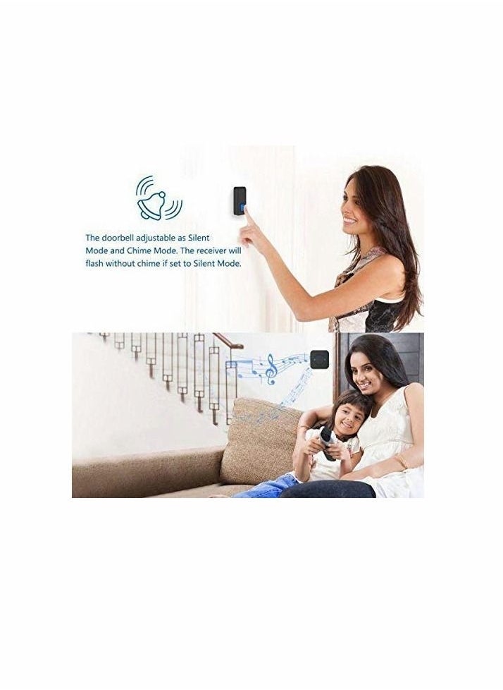 Wireless Door Bell Cordless Doorbell Waterproof Doorbells for Home Office Apartment Hotel Warehouse Anti-Theft, 1 Receiver u0026 1 Transmitters (UK Plug, Black) - Image 5