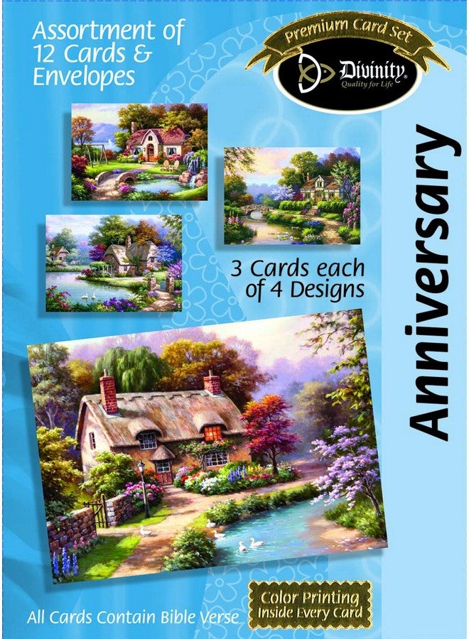 Divinity Boutique Greeting Card Assortment: Anniversary, Cottages with Scripture (21717N) Multicolored, 5x7 inch