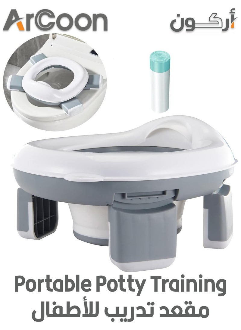 ARCOON - ARCOON Baby Potty Training Seat, 3 in 1 On-The-Go Potty Training Seat, Foldable Portable Non-Slip Design with Disposable Bags - Image 1