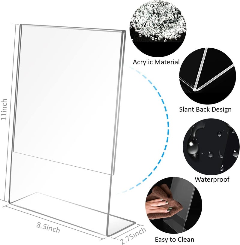 Ludery 8.5x11 Inches Acrylic Sign Slant Back Holder, Plastic Display Stand,Brochure Holder, Table Top Sign Holder For Office, Home, Store, Restaurant… (6pack) - Image 2