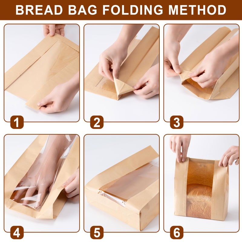 Hoewina Paper Bread Bags 25PCS, Sourdough Bread Bags for Homemade Bread, Large Bakery Bags with Window Includes 25PCS Label Seal Stickers for Homemade Bread Storage(13.7x8.3x3.5 inch) - Image 5