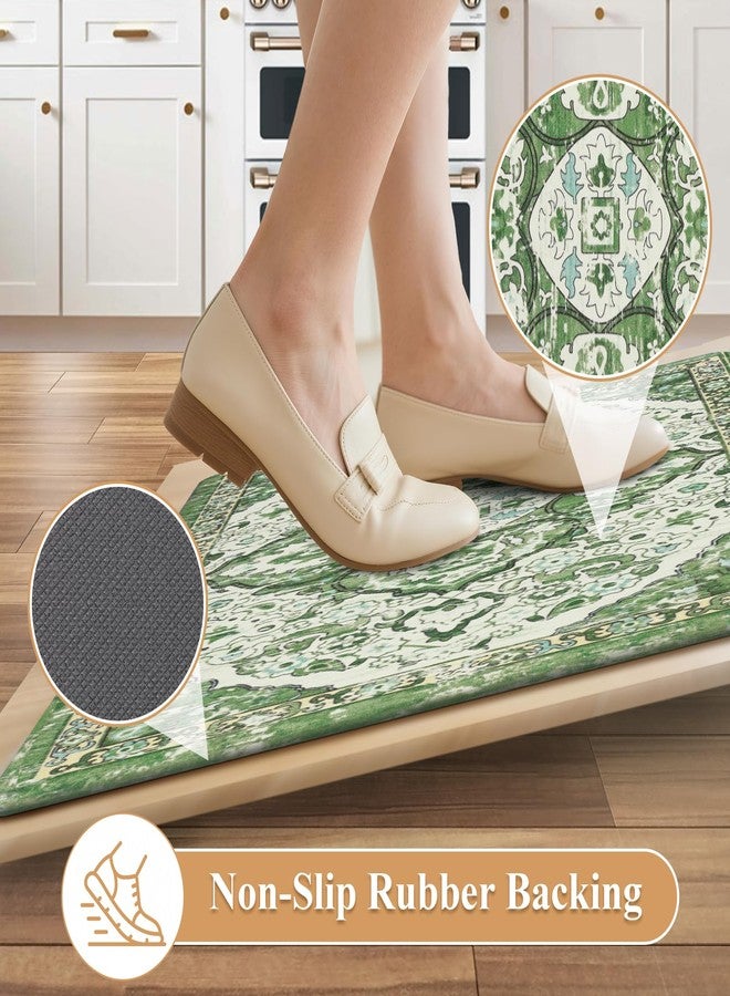 Ileading Kitchen Anti Fatigue Mat Set of 2 Non Skid Waterproof Kitchen Floor Mat Vintage Cushioned Comfort Standing Mat Boho Kitchen Rug Runner for Kitchen Sink Laundry, 17"x47"+17"x28", Green - Image 4