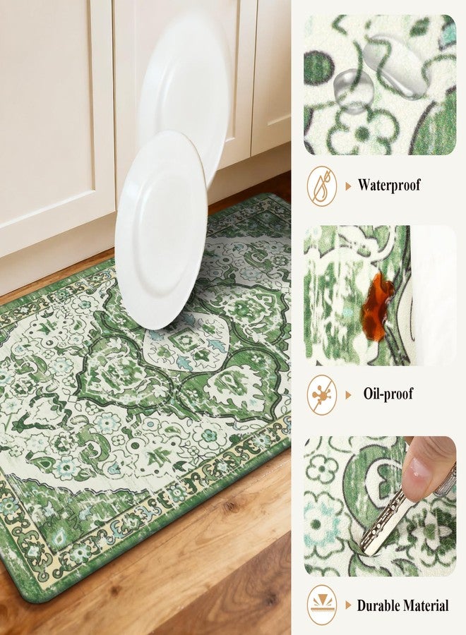 Ileading Kitchen Anti Fatigue Mat Set of 2 Non Skid Waterproof Kitchen Floor Mat Vintage Cushioned Comfort Standing Mat Boho Kitchen Rug Runner for Kitchen Sink Laundry, 17"x47"+17"x28", Green - Image 5