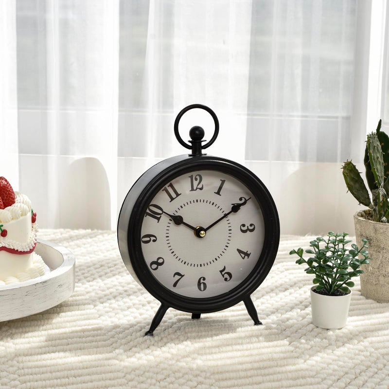 MACVAD Vintage Black Table Clock on Stand, Decorative Desk and Shelf Clock, Rustic Mantel Clock Farmhouse Clock Non-Ticking - Image 2