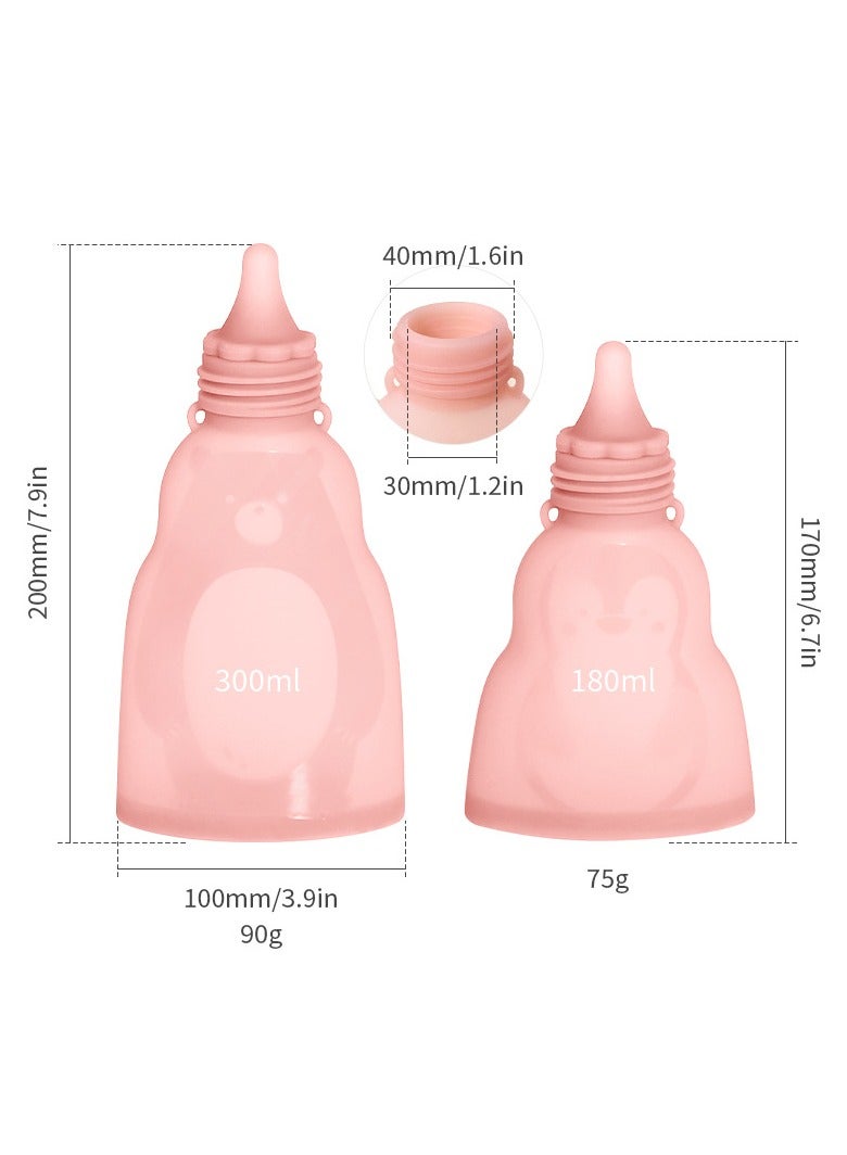 Home fresh-keeping portable silicone breast milk bag can be refrigerated and reused Big Bear Pink 300ml - Image 3