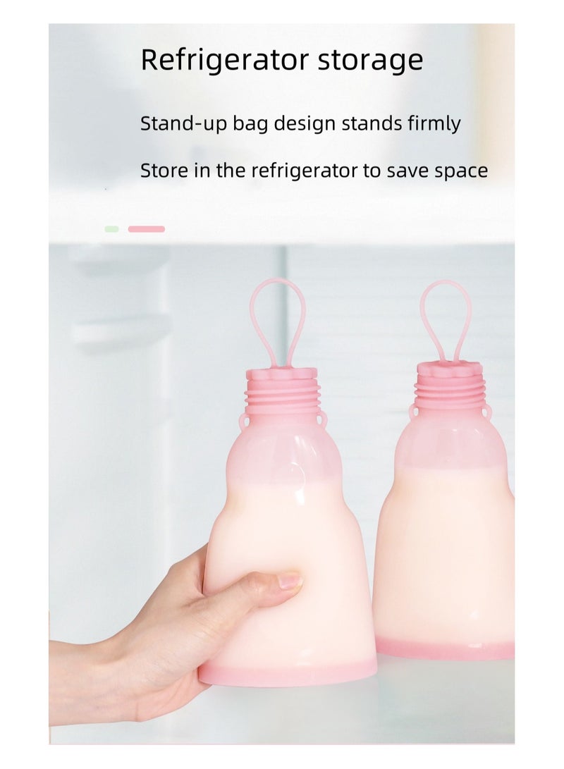 Home fresh-keeping portable silicone breast milk bag can be refrigerated and reused Big Bear Pink 300ml - Image 4
