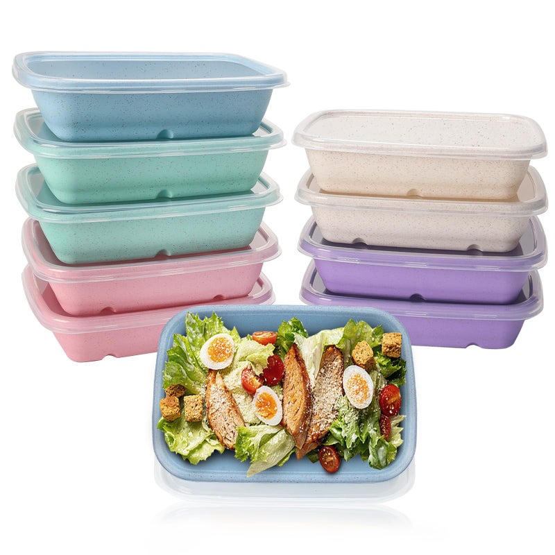 shopwithgreen Meal Prep Containers 1-Compartment  10PCS Wheat Straw Microwave Bento Lunch Box with Lids  Reusable & Stackable Food Storage Containers  Dishwasher Freezer Safe BPA Free (32 OZ) - Image 1