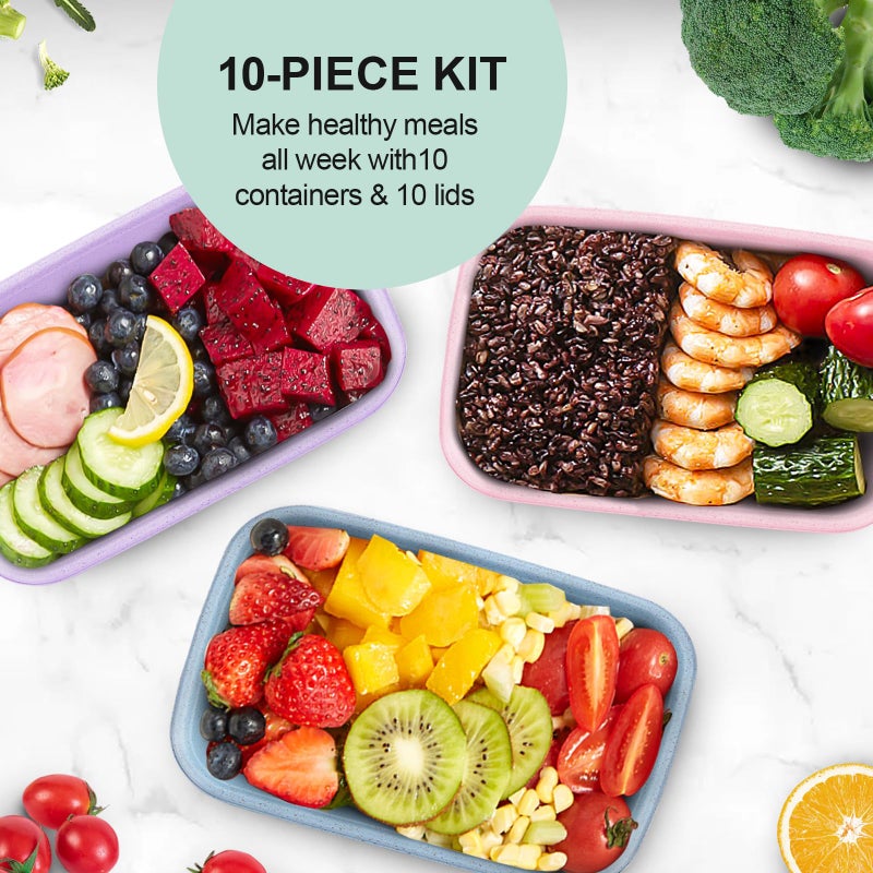 shopwithgreen Meal Prep Containers 1-Compartment  10PCS Wheat Straw Microwave Bento Lunch Box with Lids  Reusable & Stackable Food Storage Containers  Dishwasher Freezer Safe BPA Free (32 OZ) - Image 3