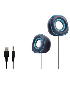 Kisonli Wired USB Stereo Speakers (3W) - 3.5mm (Black - Blue) V350  - Image 2