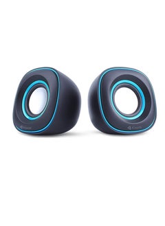 Kisonli Wired USB Stereo Speakers (3W) - 3.5mm (Black - Blue) V350  - Image 1