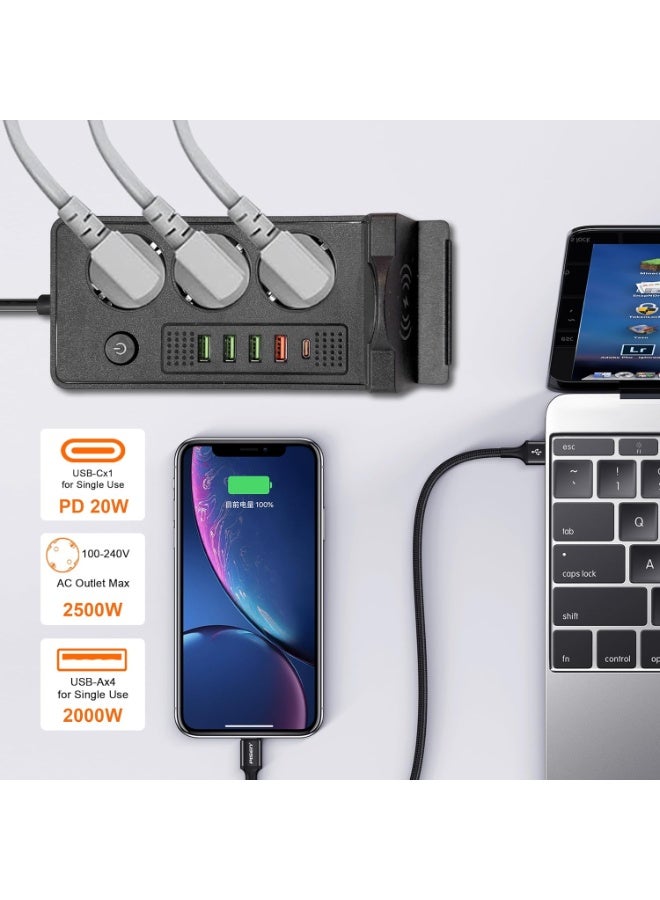 مشترك كهرباء ذكي (Safety Power Socket)  - بقوة 2500 وات مع منافذ + شحن USB وقاعدة شحن لاسلكي - Image 3