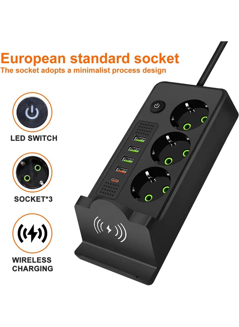 مشترك كهرباء ذكي (Safety Power Socket)  - بقوة 2500 وات مع منافذ + شحن USB وقاعدة شحن لاسلكي - Image 1