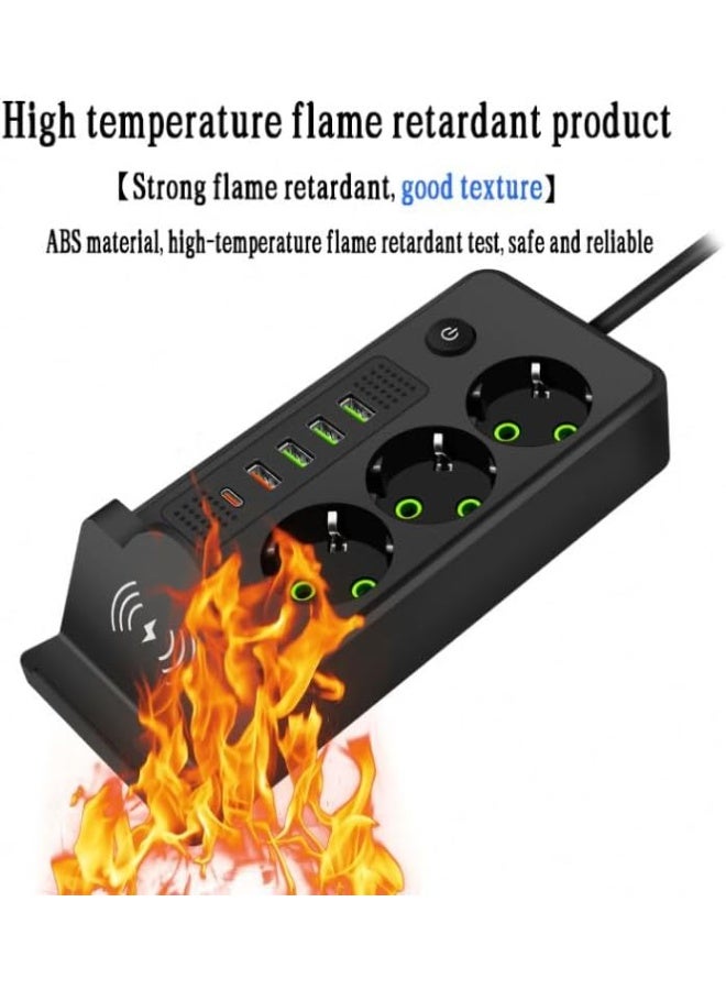 مشترك كهرباء ذكي (Safety Power Socket)  - بقوة 2500 وات مع منافذ + شحن USB وقاعدة شحن لاسلكي - Image 4
