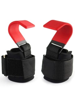 AROAQ Weight Lifting Training Grips Straps, Weight Lifting Hooks Grips With Wrist Wraps, Gym Reapers Lifting Wrist Straps For Weightlifting, Bodybuilding, Strength Training and Deadlifts, (Red Hooks)  - Image 1