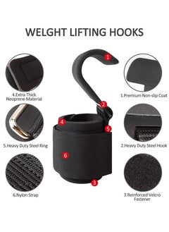 AROAQ Weight Lifting Training Grips Straps, Weight Lifting Hooks Grips With Wrist Wraps, Gym Reapers Lifting Wrist Straps For Weightlifting, Bodybuilding, Strength Training and Deadlifts, (Red Hooks)  - Image 2