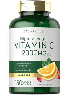 CARLYLE Vitamin C 2000mg with Rose Hips And Bioflavonoids 150 Caplets Vegetarian, Non-GMO, Gluten Free Supplement by Carlyle  - Image 1