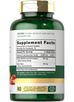 CARLYLE Vitamin C 2000mg with Rose Hips And Bioflavonoids 150 Caplets Vegetarian, Non-GMO, Gluten Free Supplement by Carlyle  - Image 2
