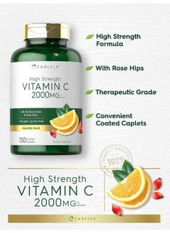 CARLYLE Vitamin C 2000mg with Rose Hips And Bioflavonoids 150 Caplets Vegetarian, Non-GMO, Gluten Free Supplement by Carlyle  - Image 3