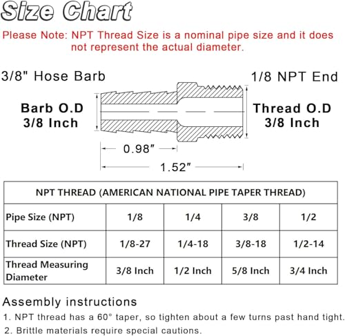 KOOTANS 4pcs Brass Hose Barb Fittings 3/8" Hose Barb to 1/8 NPT Male Thread Air Hose Fittings Brass Quick Coupler Air M Type Adapter Connector Fitting - Image 2