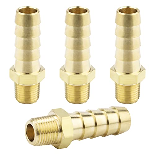 KOOTANS 4pcs Brass Hose Barb Fittings 3/8" Hose Barb to 1/8 NPT Male Thread Air Hose Fittings Brass Quick Coupler Air M Type Adapter Connector Fitting - Image 1