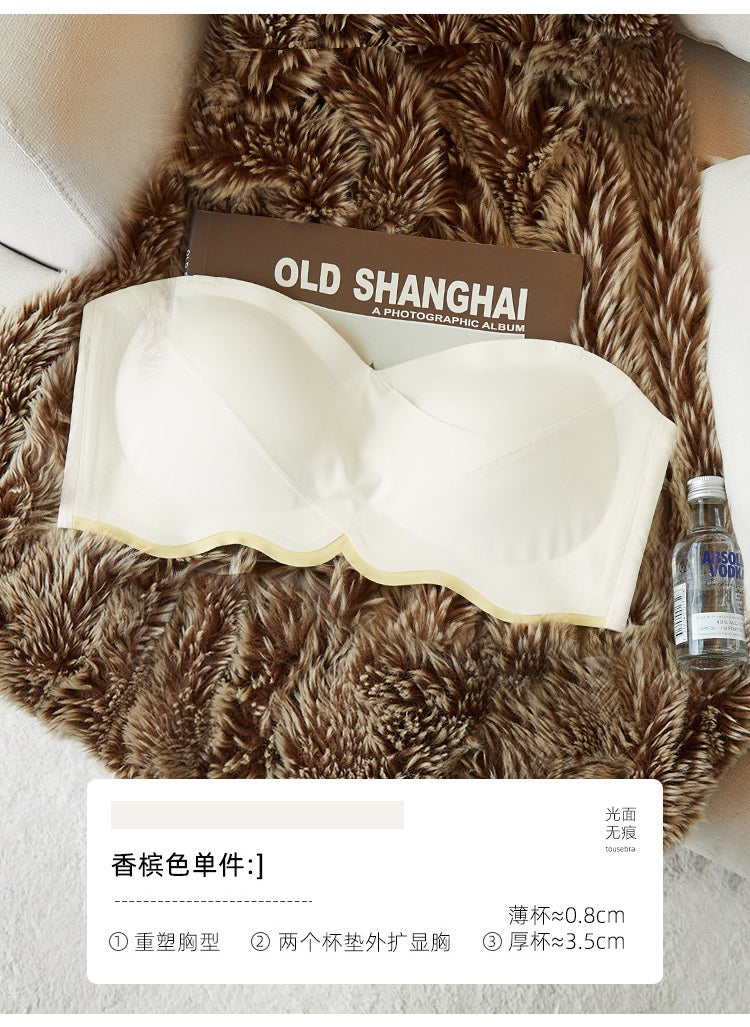 Generic - Strapless underwear womens small chest push up summer new large waist thin strapless non-slip bra suitChampagne single piece Champagne single piece - Image 1