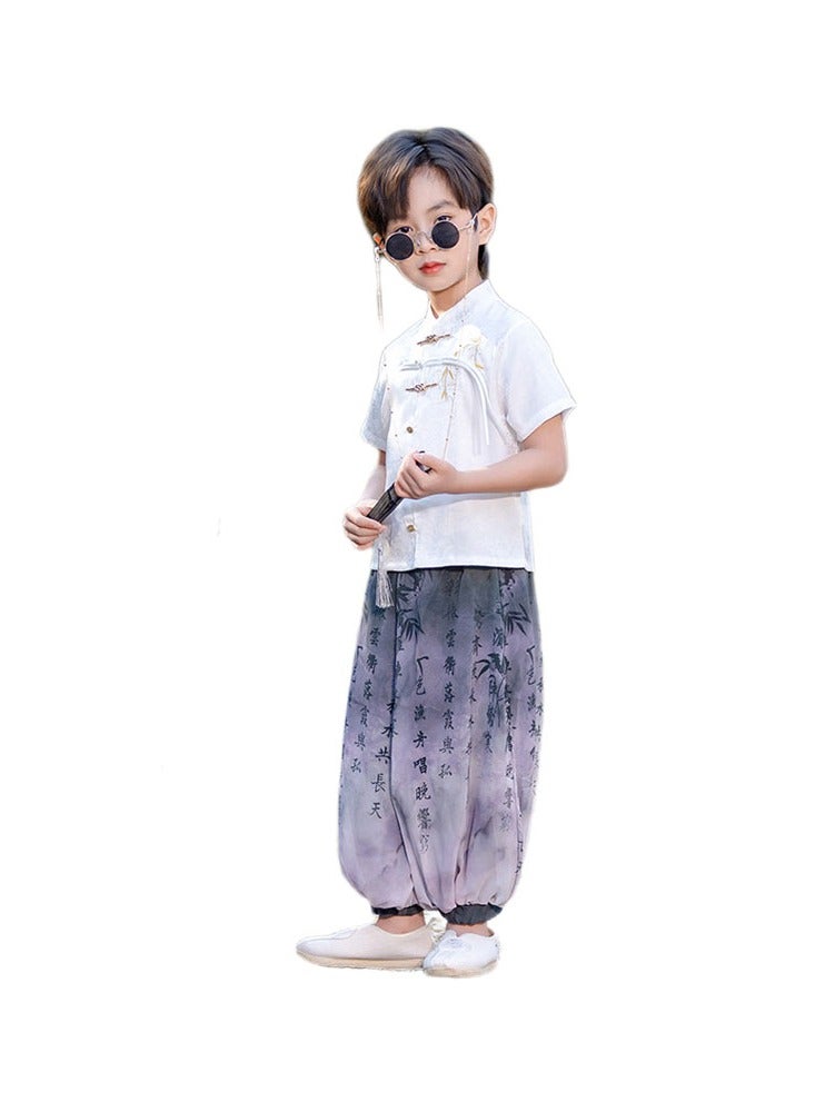 LiangSanZhi Boys' Chinese Tang Suit Hanfu Costume - New Chinese Style Retro Performance Outfit, Long Sleeve Ethnic Kung Fu Jacket Pants Set for Kids (Spring/Autumn) - Image 2