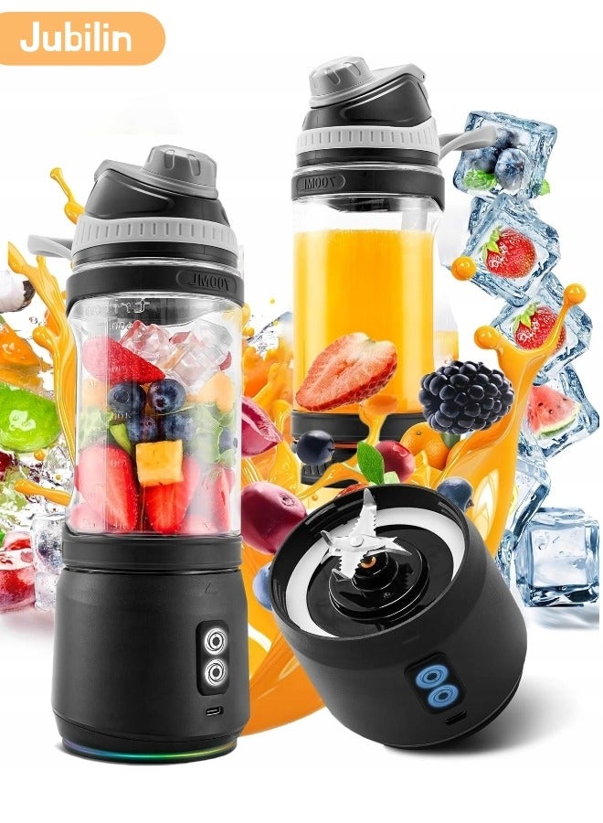 Jubilin Portable Blender with 6000mAh Battery, 300 Watt for Shakes and Smoothies , 24oz USB-C Rechargeable, BPA-Free, Electric Protein Shaker Bottle with Travel Lid for Kitchen, Gym & Office. (Black Base Grey Lid) - Image 1